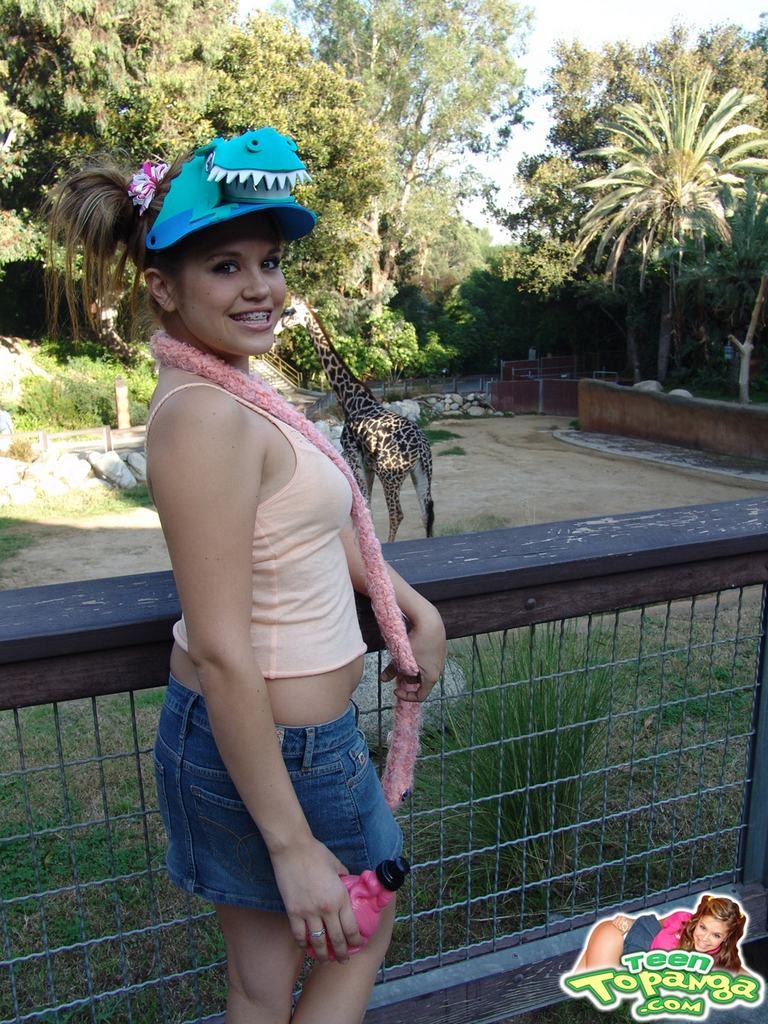 Petite eighteen year old Teen Topanga shows shaved pussy at zoo #78652344