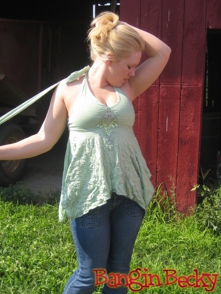 becky strips in front of a barn #70577979