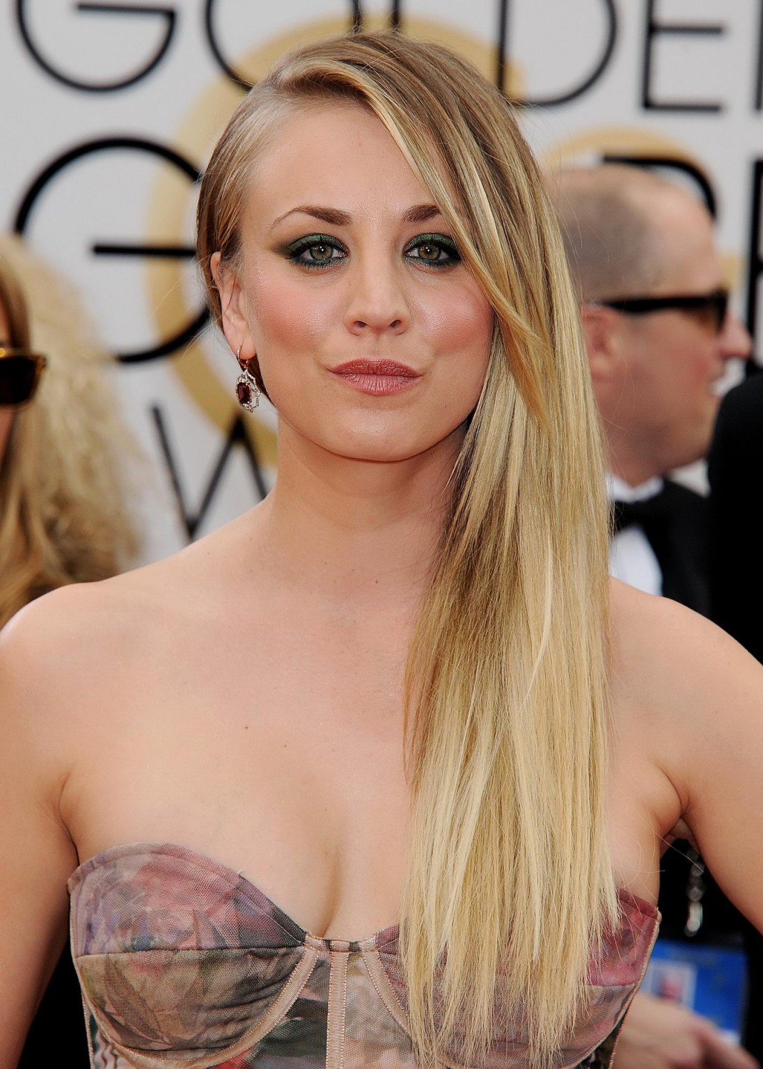 Kaley Cuoco busty wearing a strapless maxi dress at the 71st Annual Golden Globe #75207566