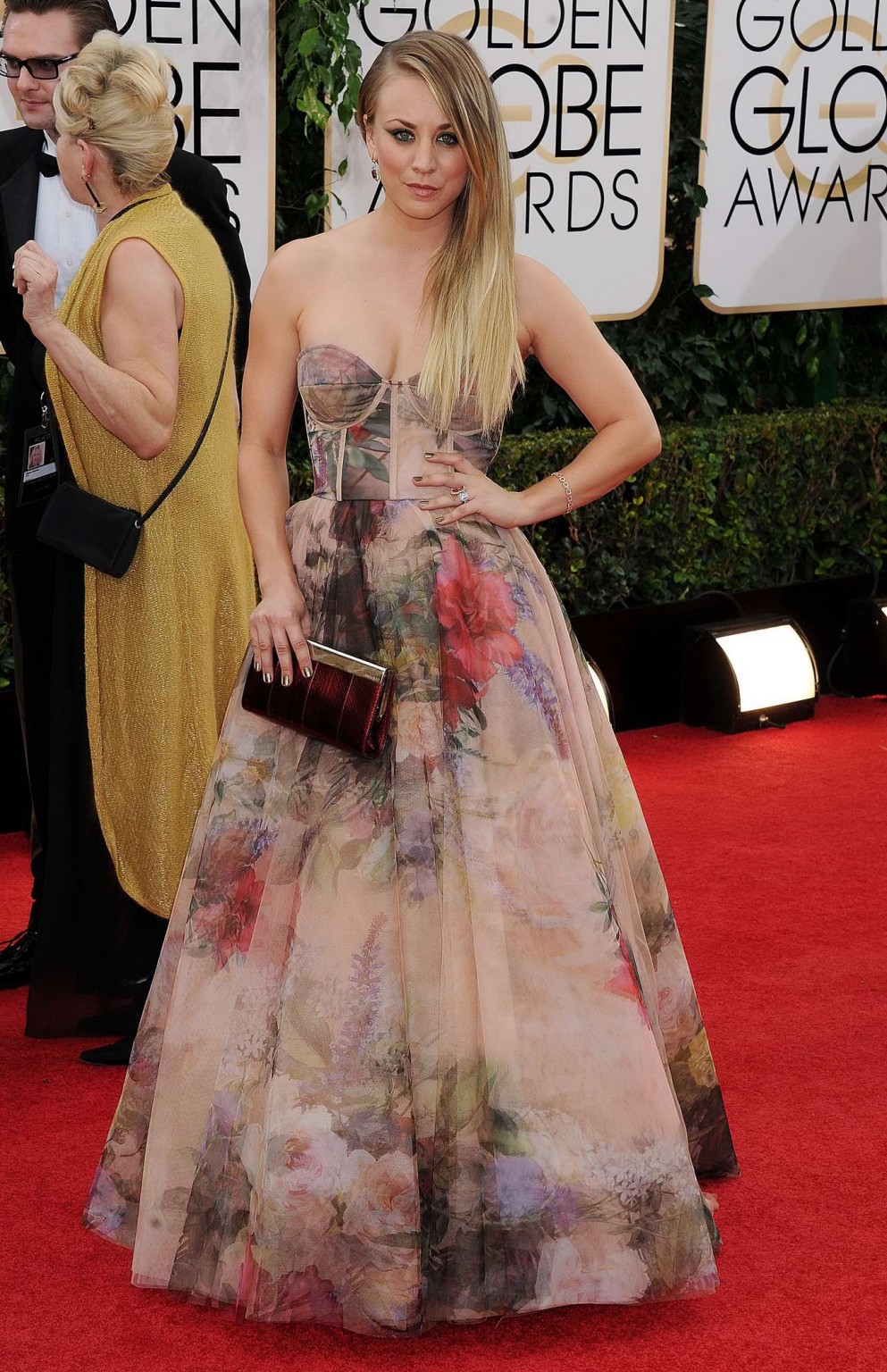 Kaley Cuoco busty wearing a strapless maxi dress at the 71st Annual Golden Globe #75207657