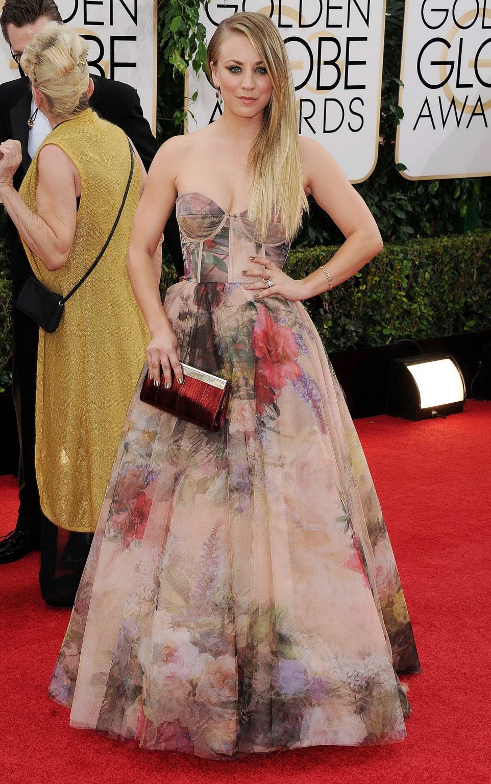 Kaley Cuoco busty wearing a strapless maxi dress at the 71st Annual Golden Globe #75207665