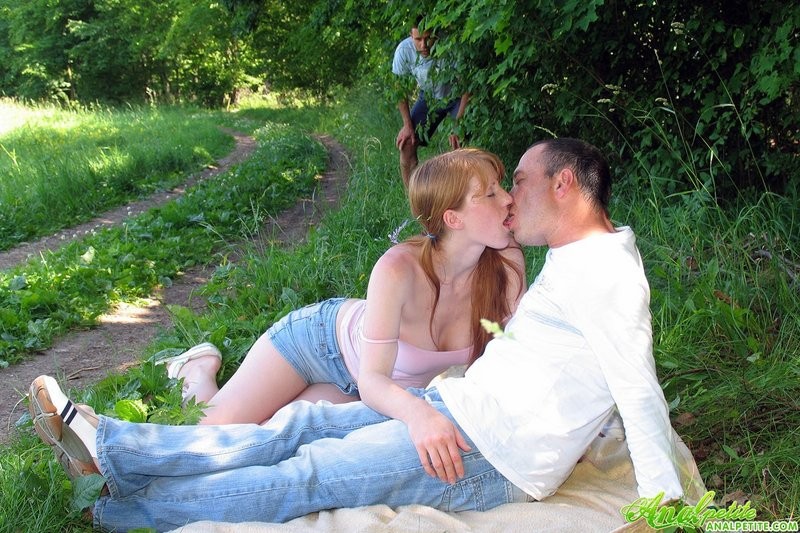 Cute redhead teenager gets anally fucked by two guys outdoor #69097994