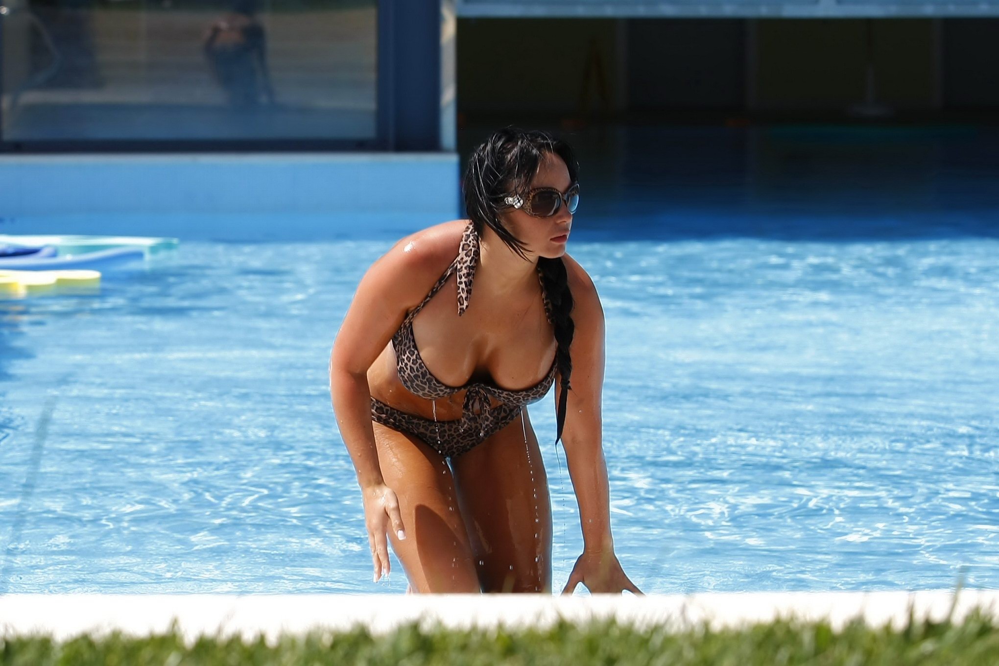 Chanelle Hayes busty wearing leopard print bikini at the pool in Portugal #75292729