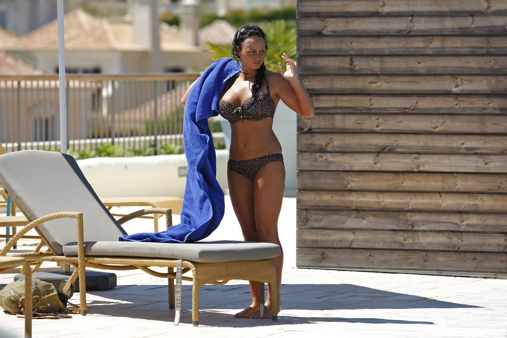 Chanelle Hayes busty wearing leopard print bikini at the pool in Portugal #75292778