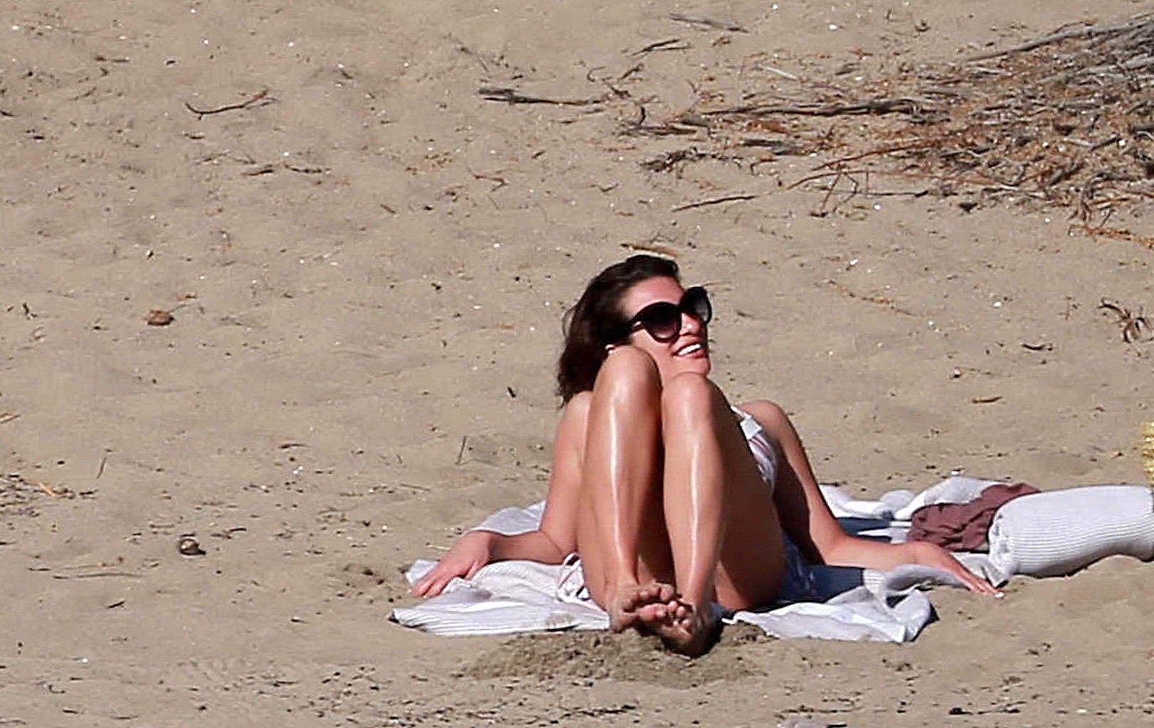 Lea Michele wearing skimpy bikini on a beach in Mexico #75177185