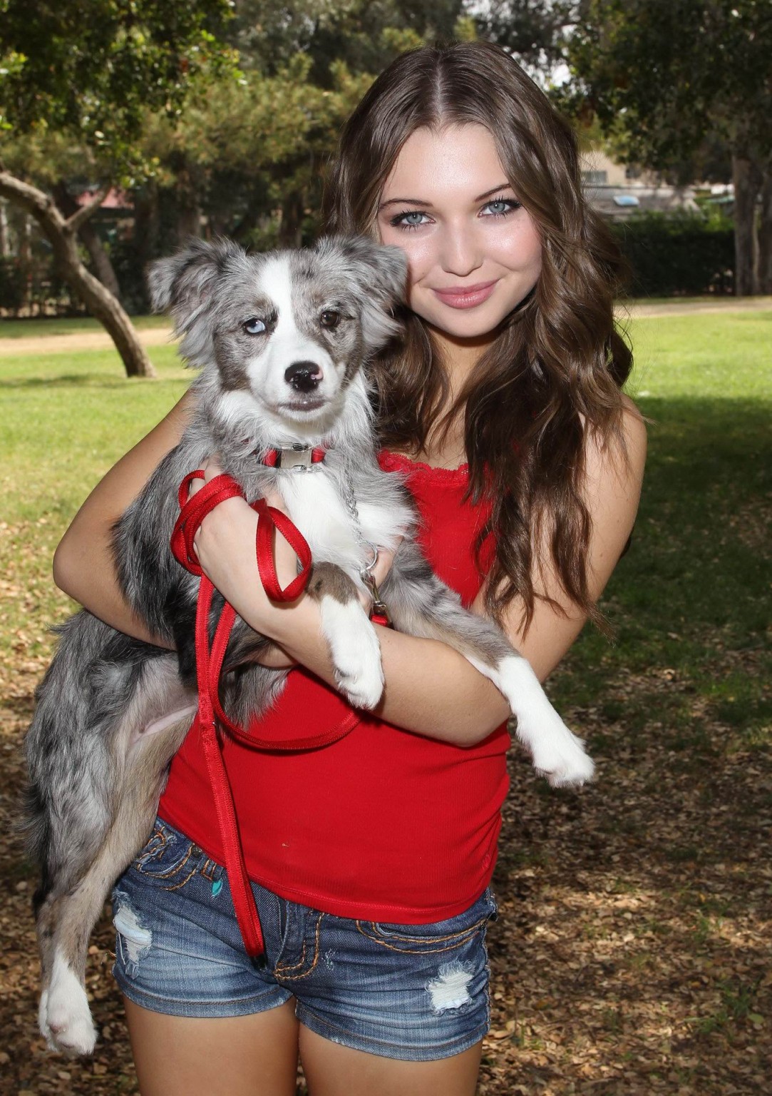 Sammi Hanratty leggy in tiny red top and hotpants at the park in North Hollywood #75197649