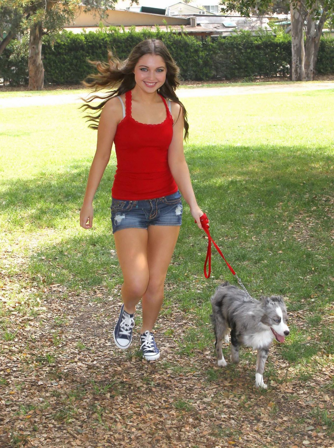 Sammi Hanratty leggy in tiny red top and hotpants at the park in North Hollywood #75197739