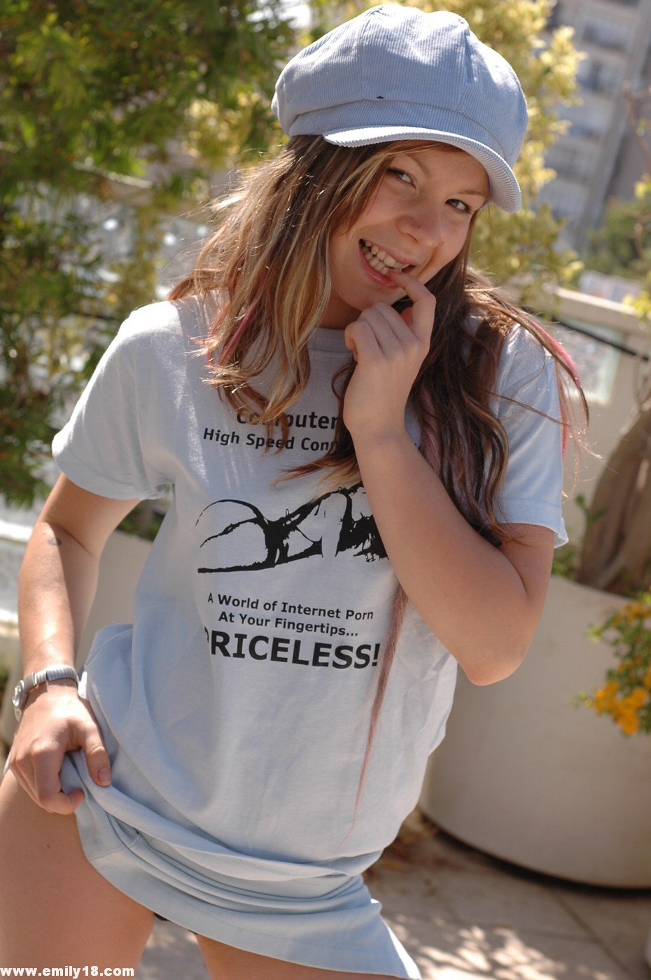 Emily in a tshirt and thong #78808332