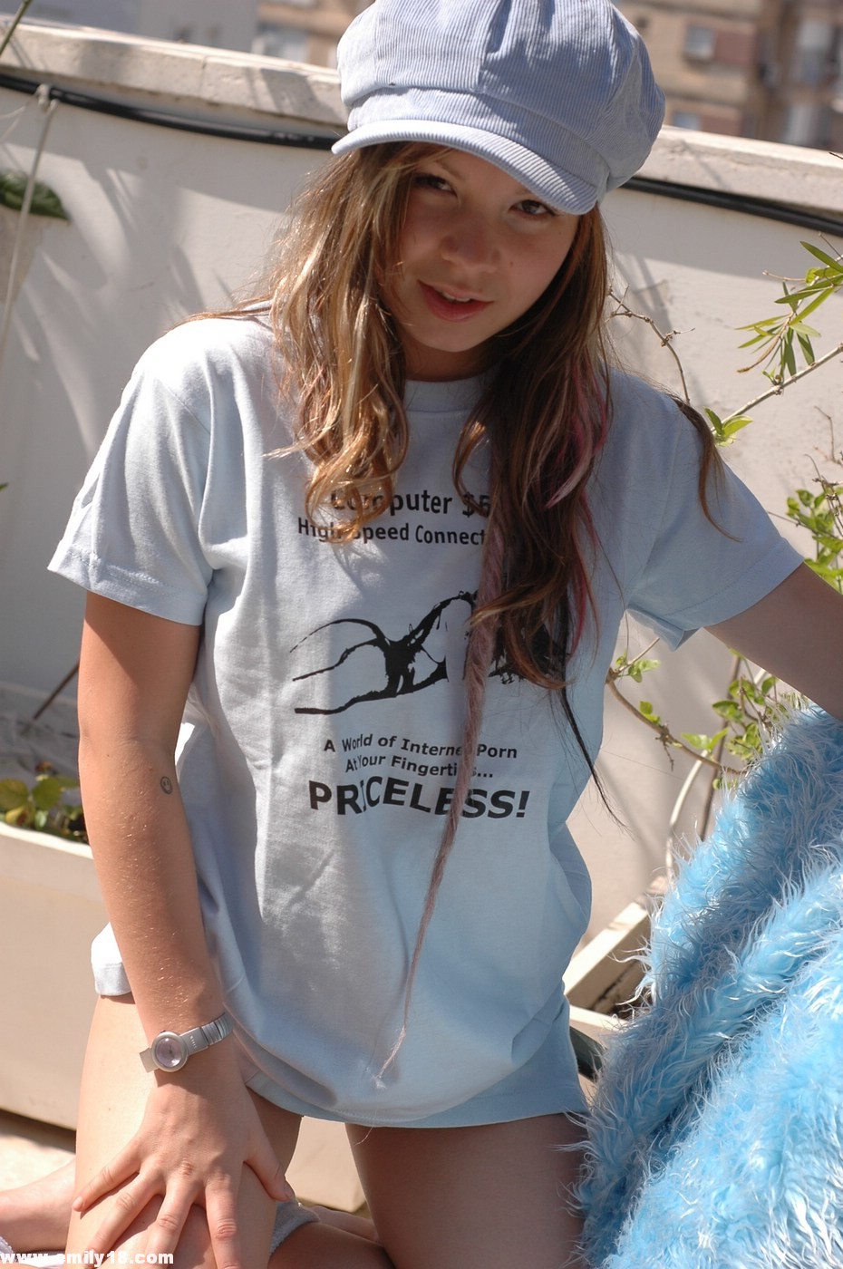 Emily in a tshirt and thong #78808374