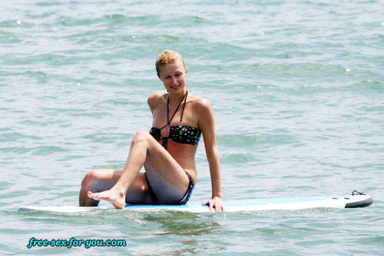 Paris Hilton showing tits while learning to surf paparazzi pix #75432111