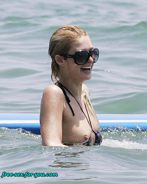 Paris Hilton showing tits while learning to surf paparazzi pix #75432132