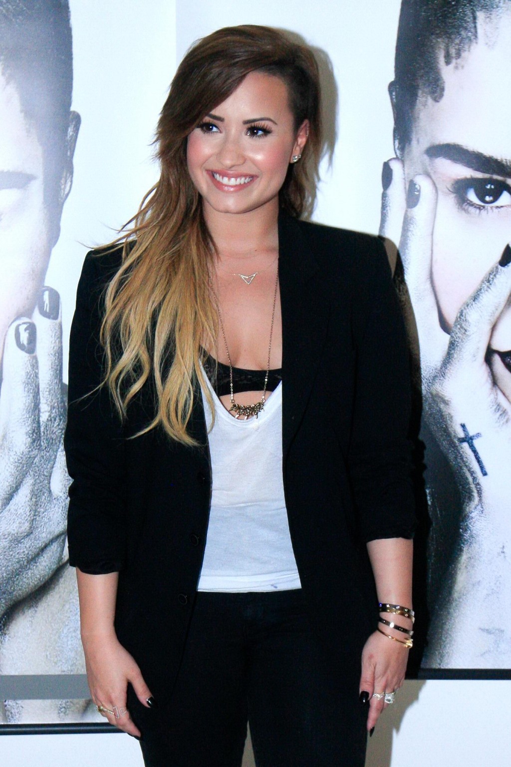 Demi Lovato black bra peek at her new single promotion in Sao Paulo #75198546