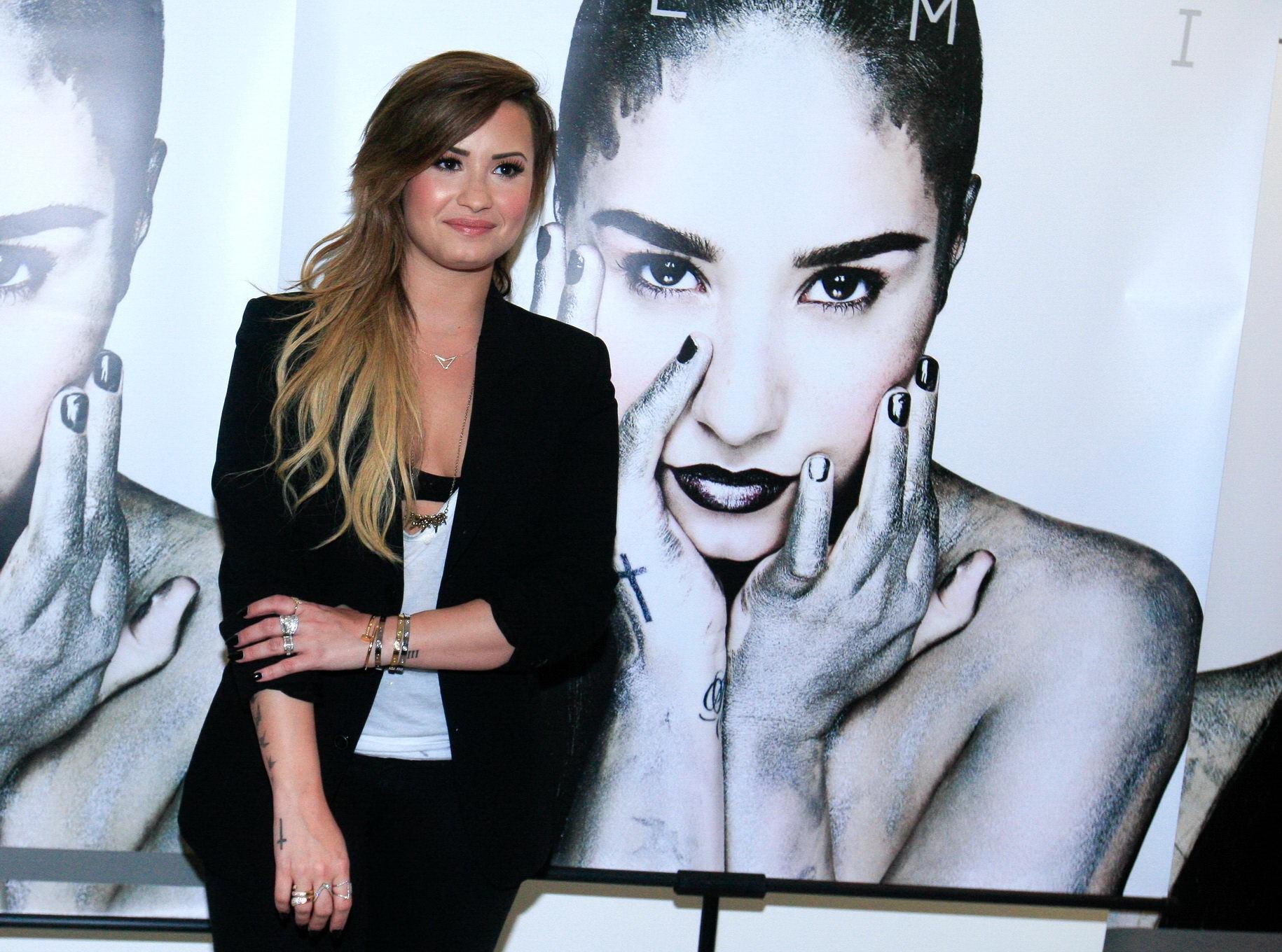 Demi Lovato black bra peek at her new single promotion in Sao Paulo #75198671