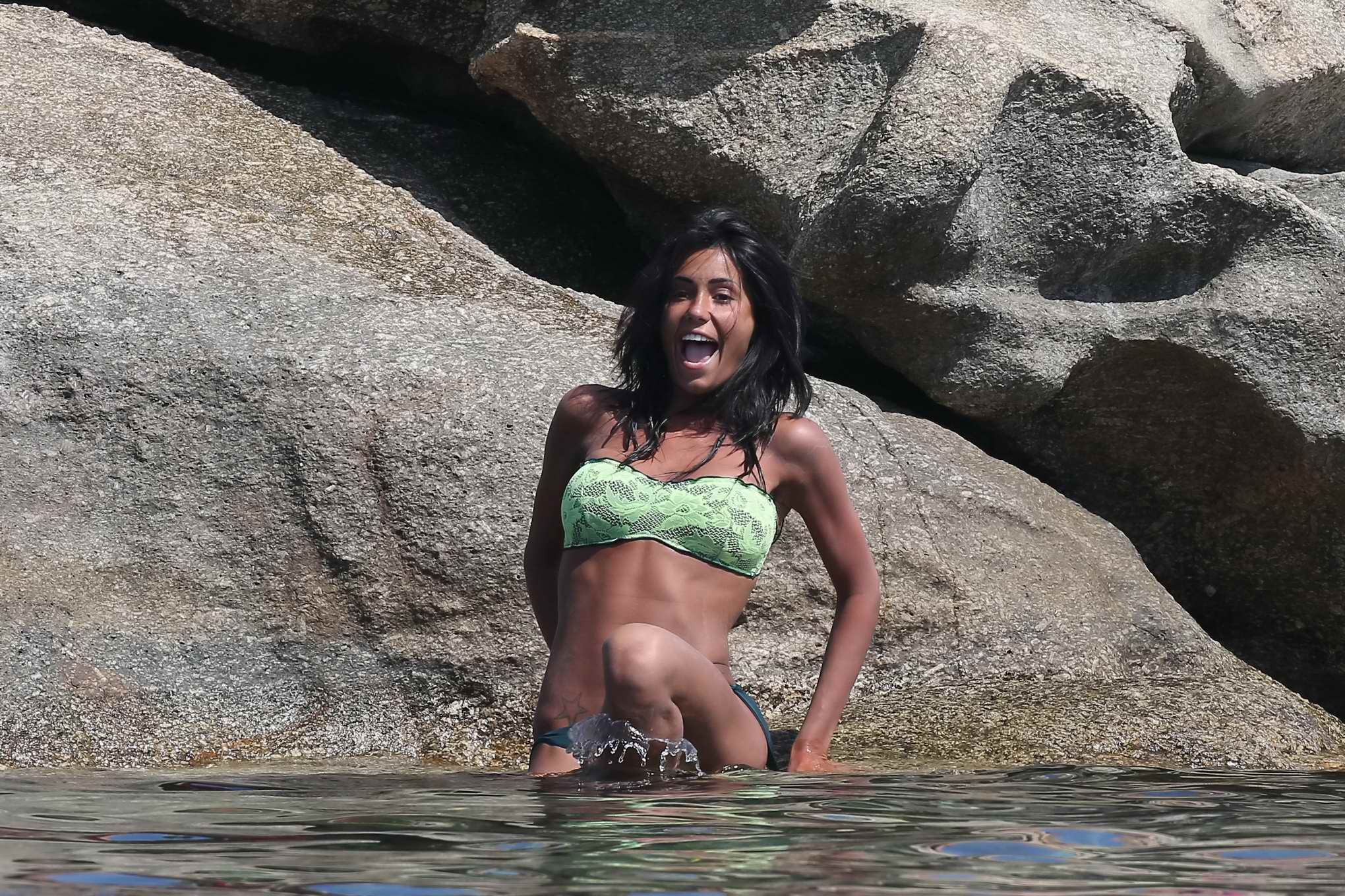 Federica Nargi busty in a green tube thong bikini at the beach #75161018