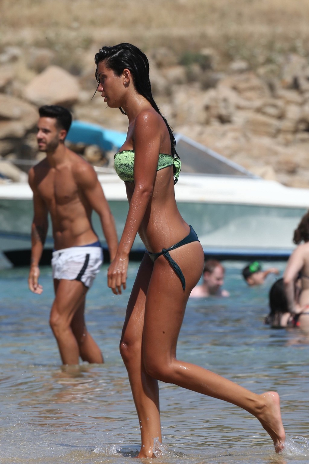 Federica Nargi busty in a green tube thong bikini at the beach #75161037