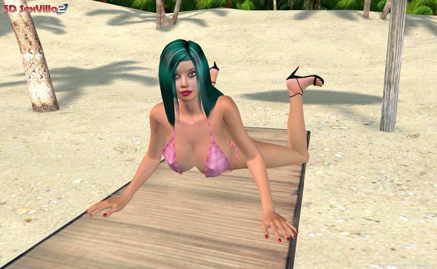 Animierte Babe posiert in einem Bikini am Strand
 #69563639