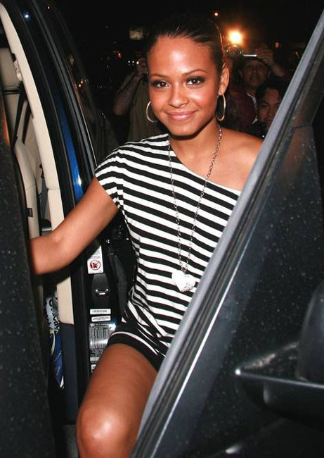 Celebrity Christina Milan upskirt and slutty fishnet #75403950