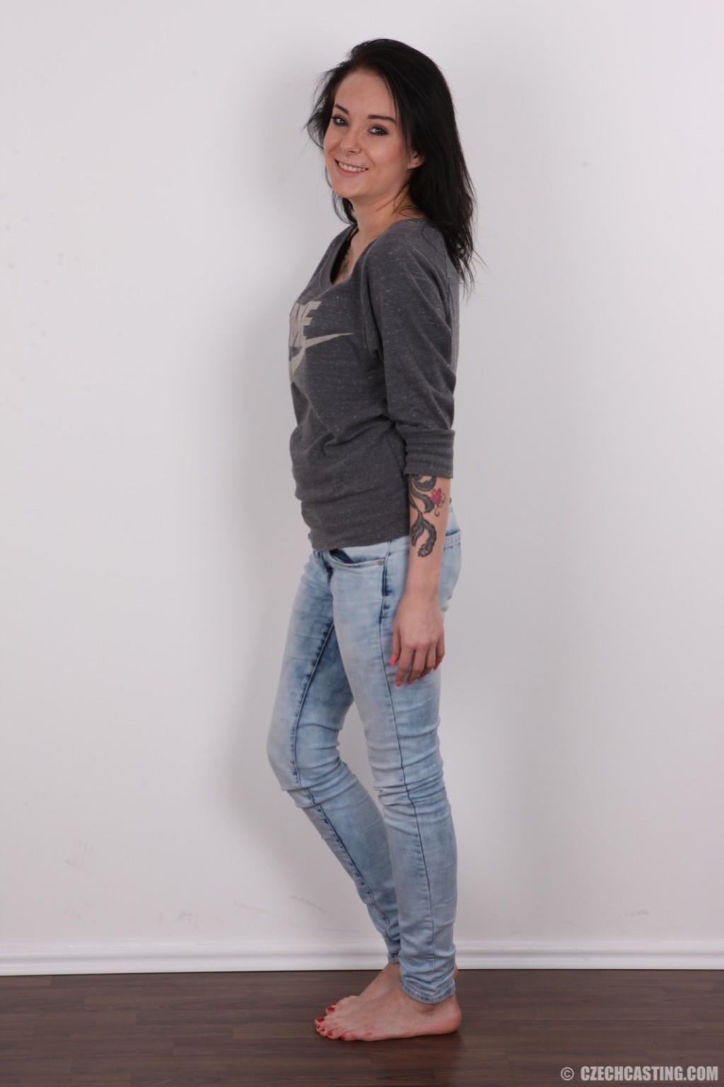 Tattooed brunette poses in casting session #67134057