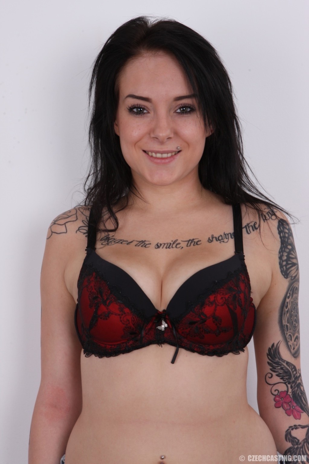Tattooed brunette poses in casting session #67134079