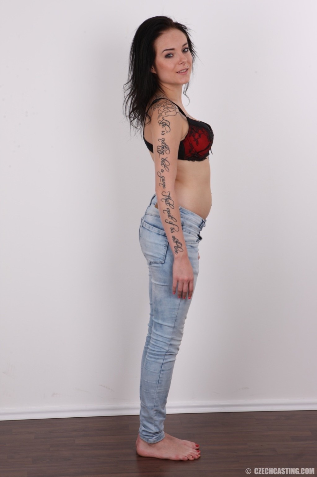 Tattooed brunette poses in casting session #67134089