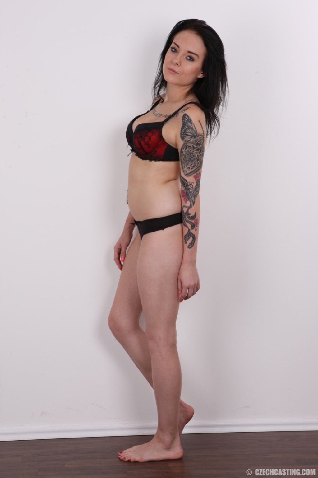 Tattooed brunette poses in casting session #67134097