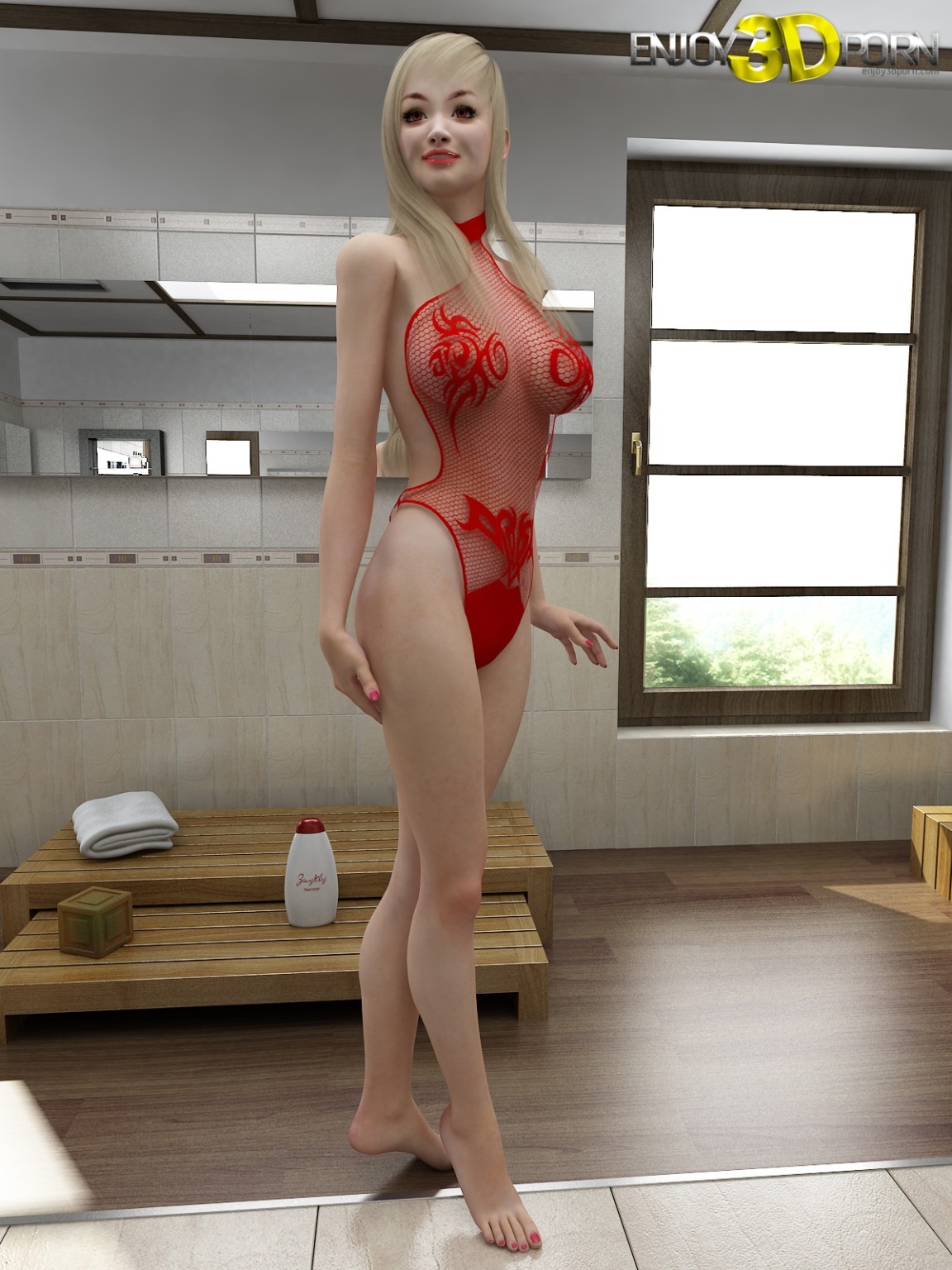 Une jeune blonde super chaude enlève sa lingerie rouge.
 #67047467