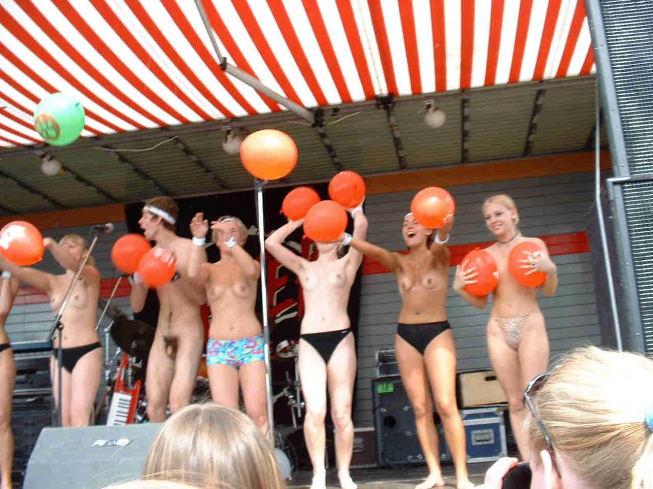 Outdoor event featuring trashy, naked girls on stage #77134058