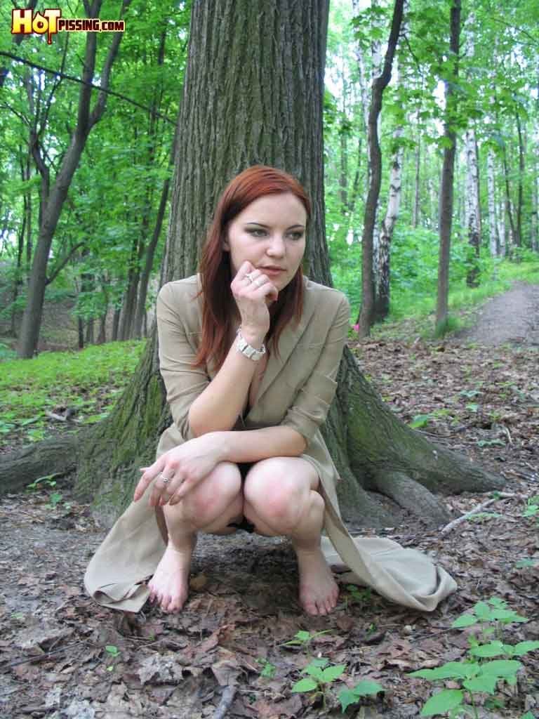 Redhead peeing outdoors #76593883