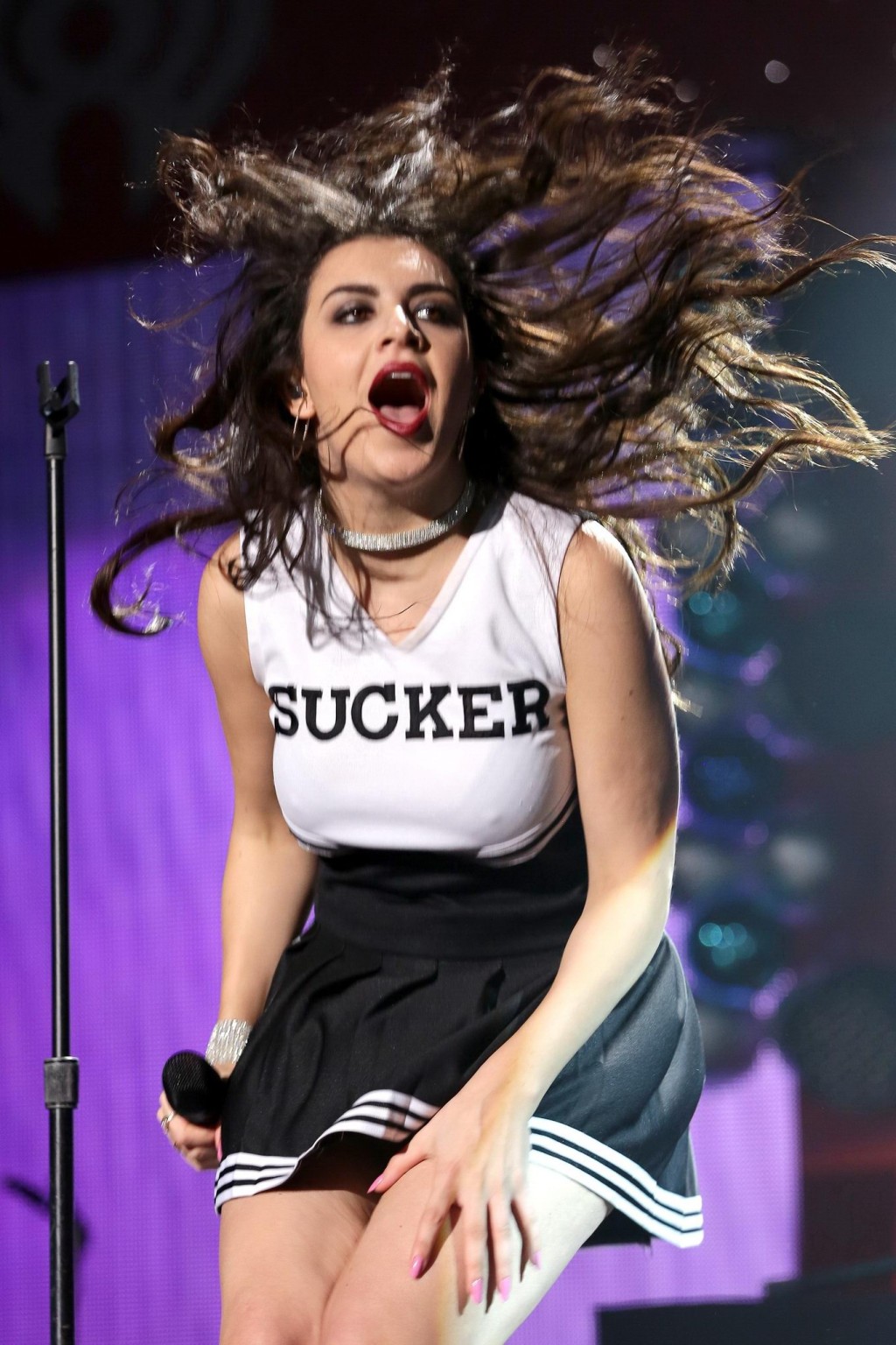 Charli XCX flashing her black thong on stage at the 933 FLZs Jingle Ball in Tamp #75177361