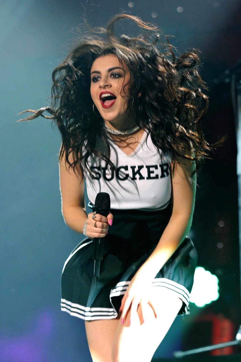 Charli XCX flashing her black thong on stage at the 933 FLZs Jingle Ball in Tamp #75177470