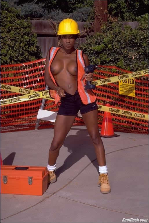 Busty black girl toying outside on the street #73447974