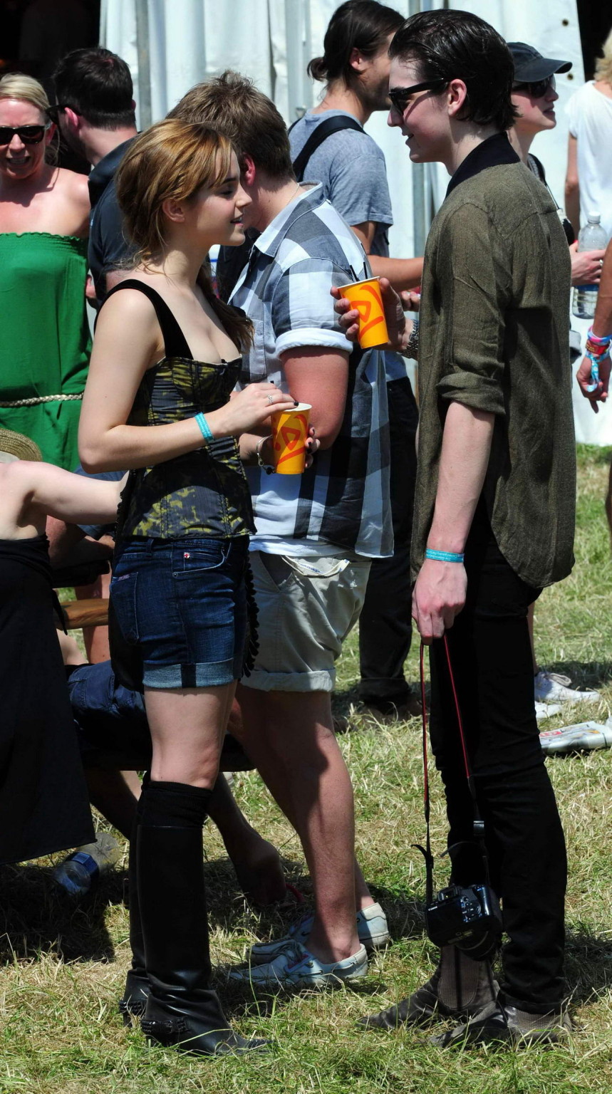 Emma Watson leggy  cleavy wearing low cut top, shorts  bots at Glastonbury Music #75343842