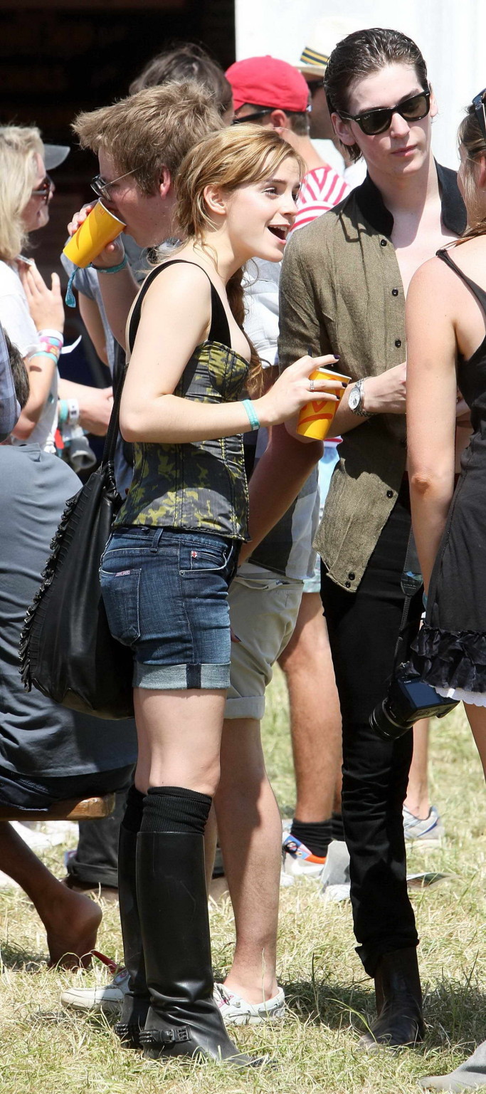 Emma Watson leggy  cleavy wearing low cut top, shorts  bots at Glastonbury Music #75343863