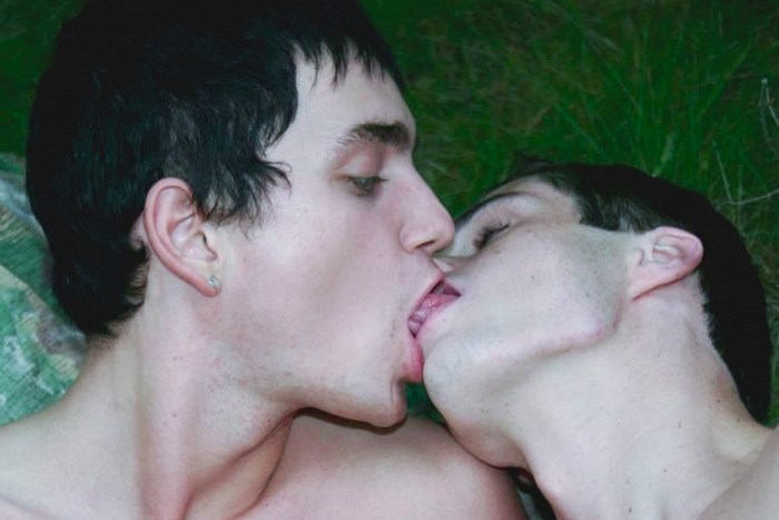 Twinks de pelo oscuro chupar mutuamente y empujando en el bosque
 #76938650