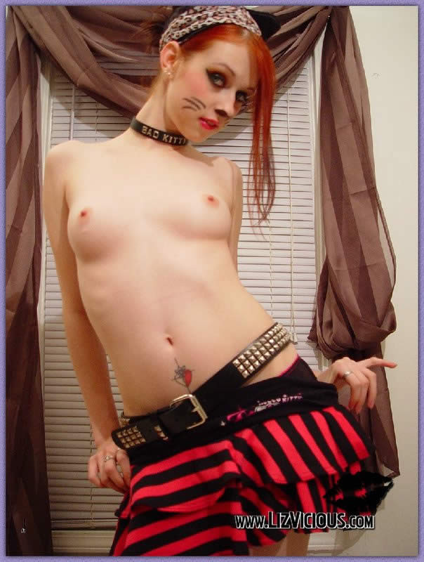 Cute redhead goth kitty liz vicious flashes her tits #77187363