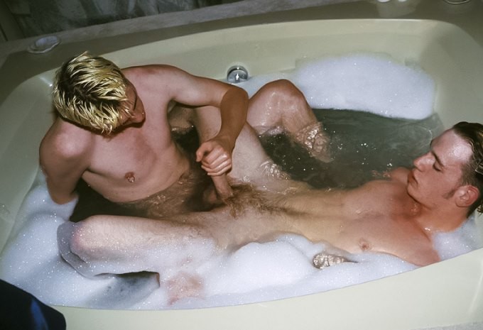 Fair and dark haired twinks mutual big cock sucking in jacuzzi #76944033