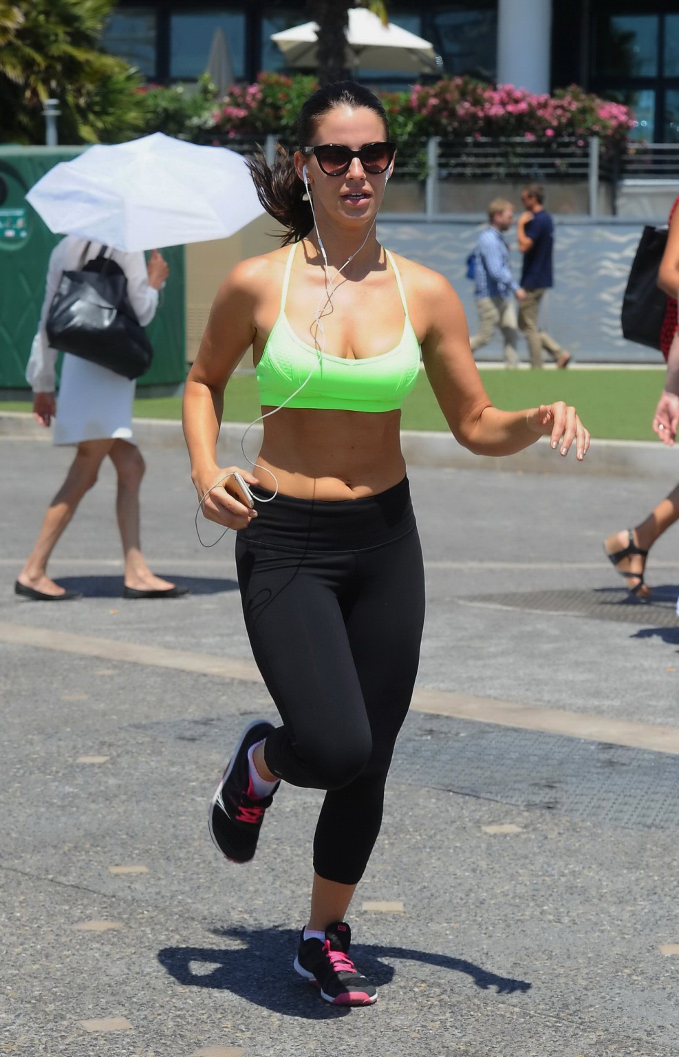 Jessica Lowndes busty and booty in sports bra and leggings out for a jog in Cann #75163599