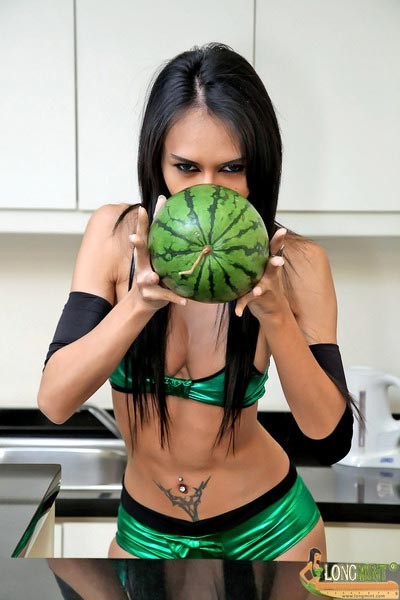 Ladyboy Longmint fucks a melon like a freak #77895646