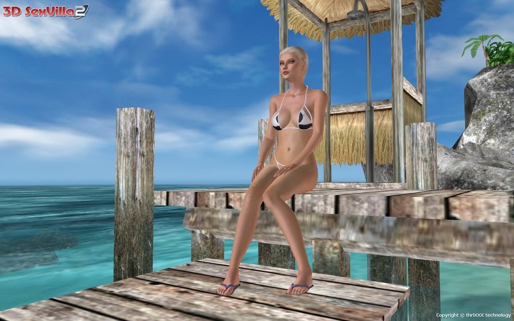 Flexible 3d animated babe posing at the beach #69353825