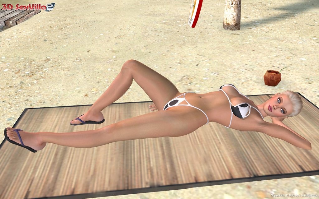 Flexibles 3d animiertes Babe posiert am Strand
 #69353853