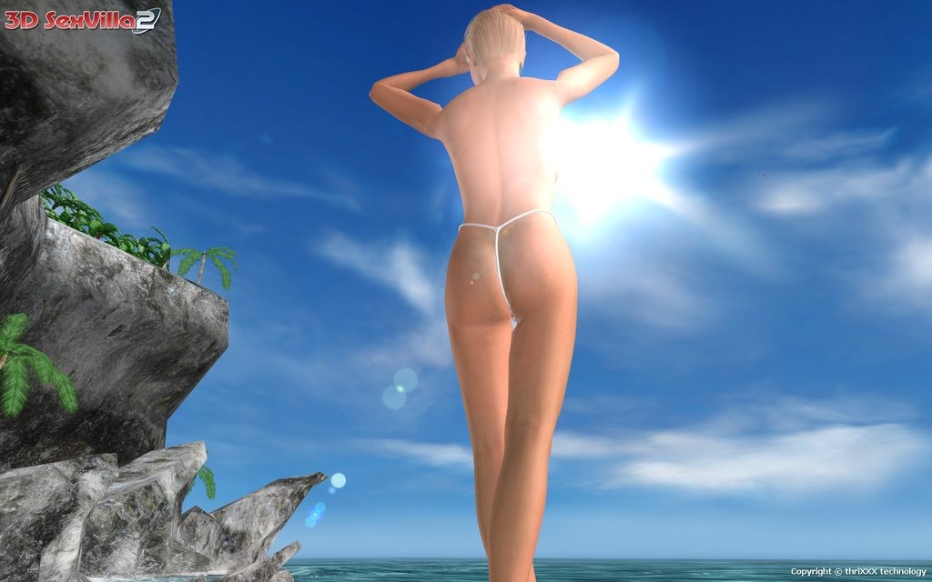 Flexible 3d animated babe posing at the beach #69353894