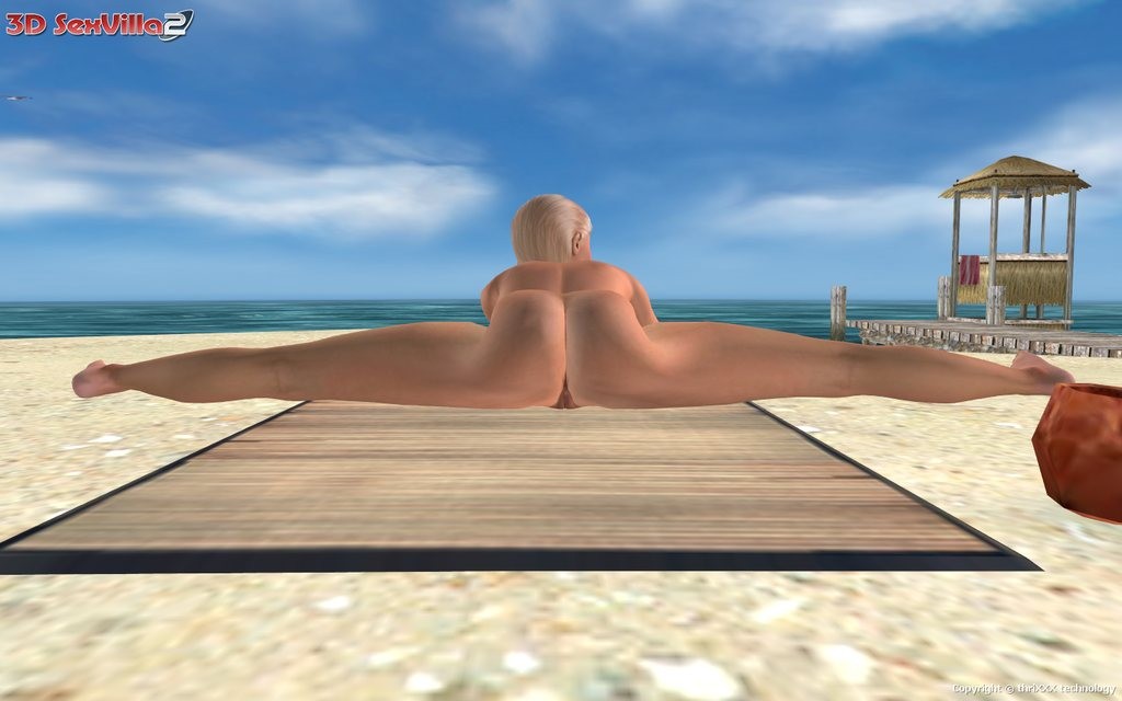 Nena animada 3d flexible posando en la playa
 #69353938
