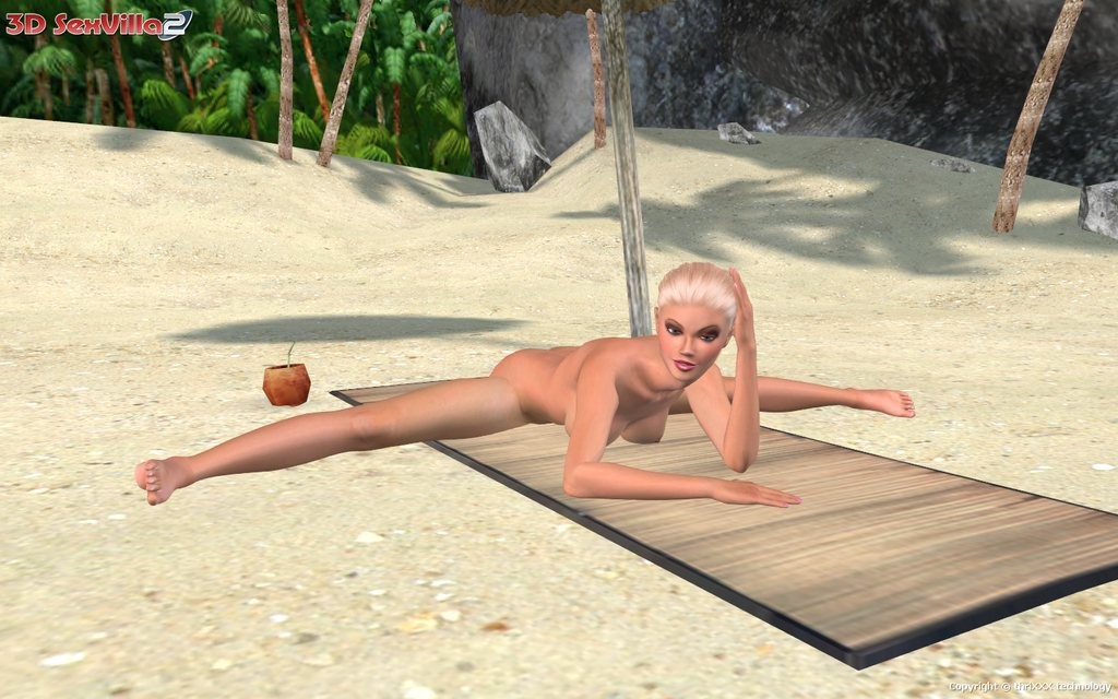 Flexibles 3d animiertes Babe posiert am Strand
 #69353955