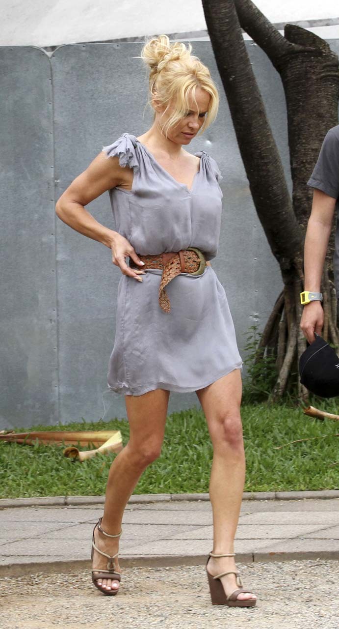 Pamela Anderson montrant ses merveilleuses jambes en mini-jupe photos paparazzi
 #75310372