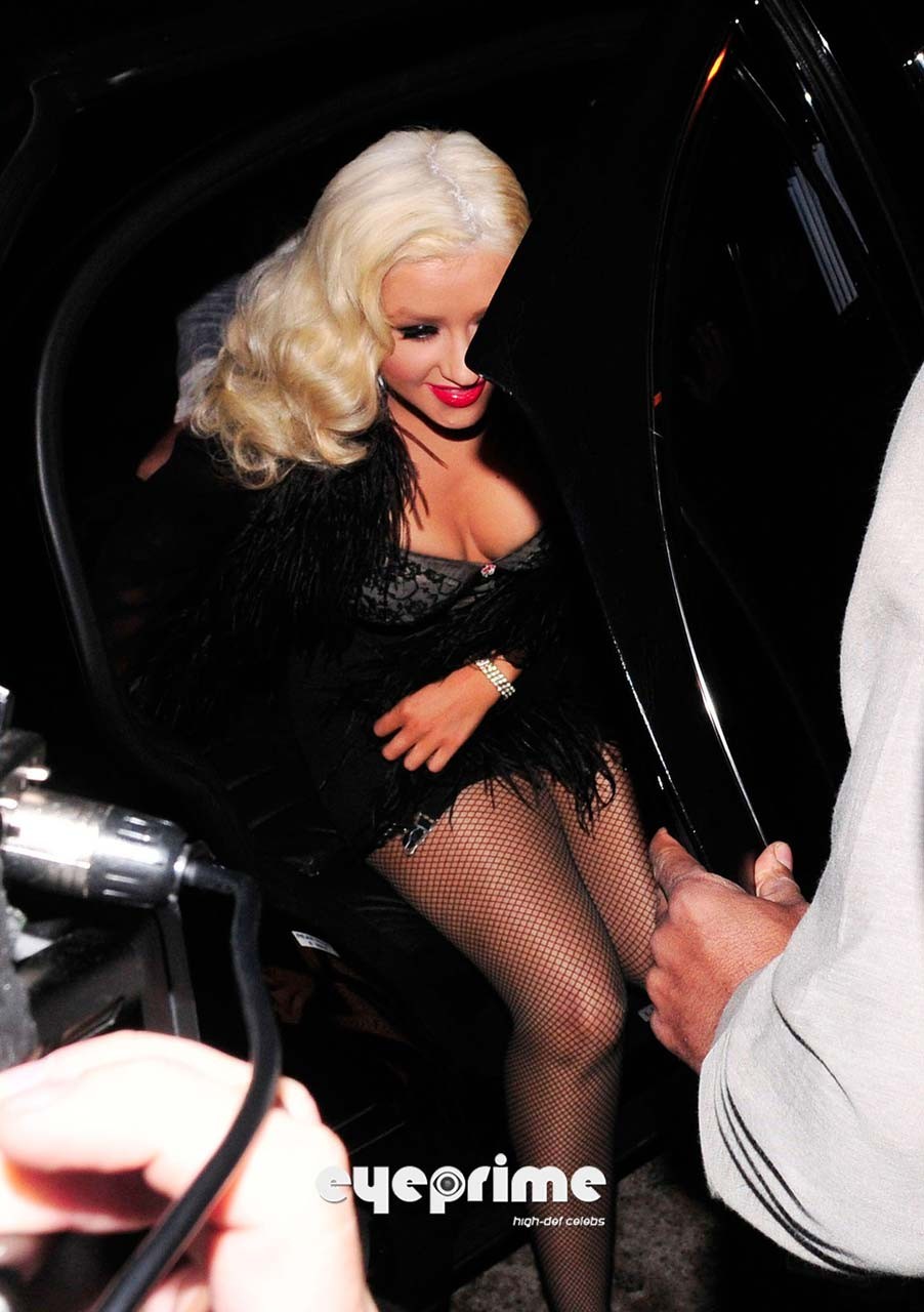 Christina Aguilera exposing her huge cleavage and lots of legs while exit from c #75307297
