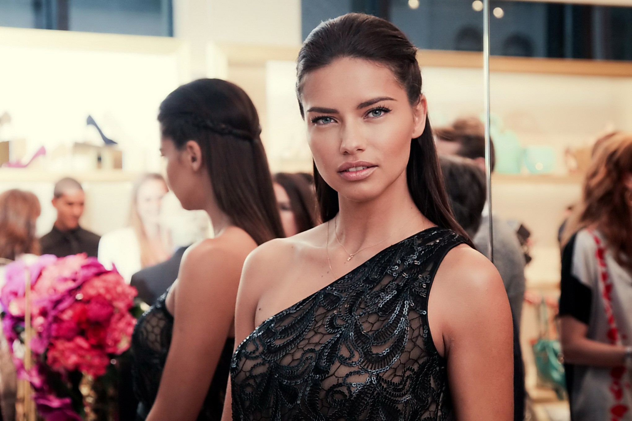 Adriana Lima celebrating her birthday in black transparent mini dress at the VC  #75229023