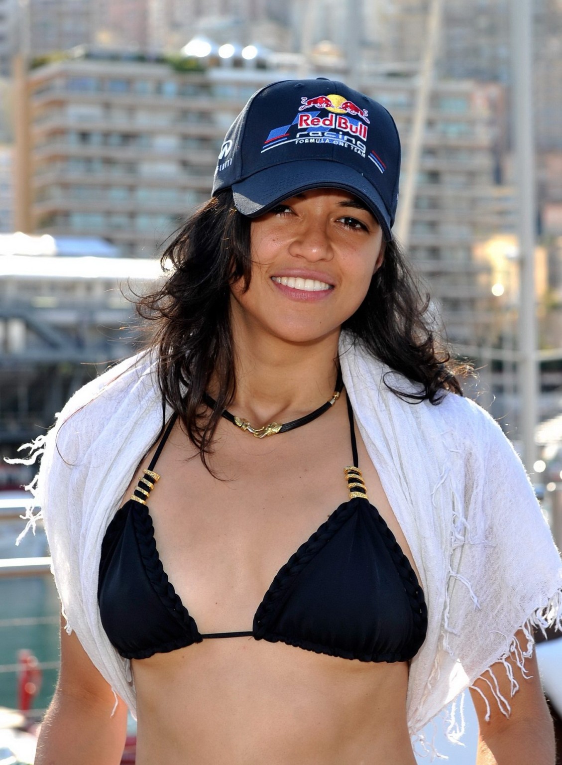 Michelle Rodriguez wearing bikini top  showing ass crack at F1 GP in Monaco #75302560