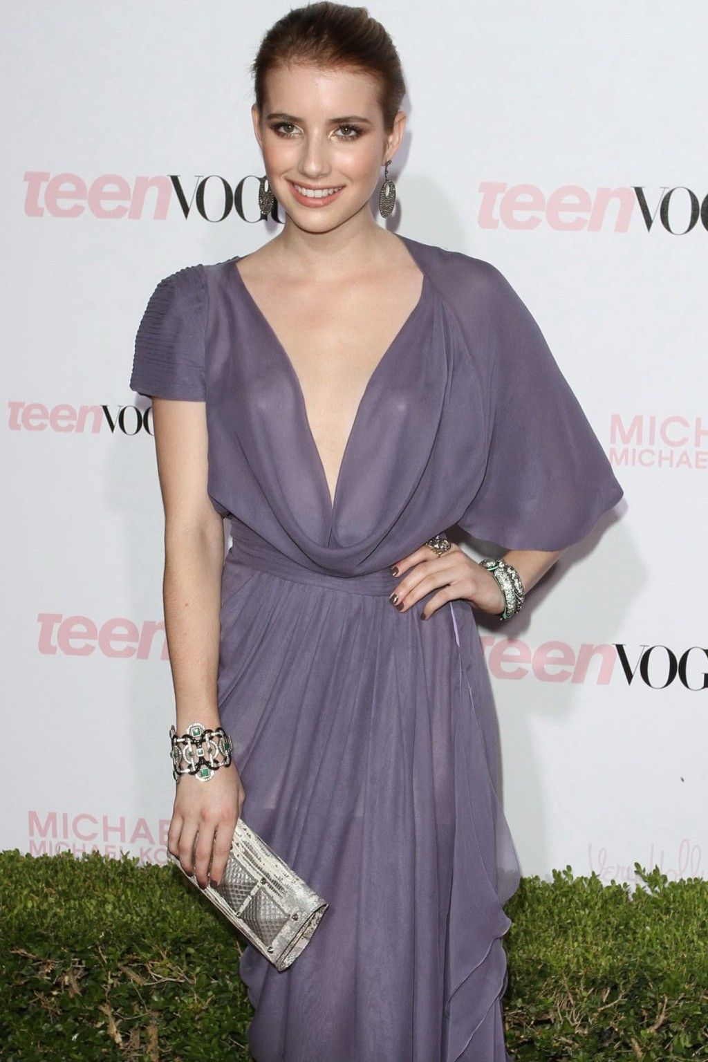 Emma Roberts braless wearing wide open see-through gown at Teen Vogue Young Holl #75331208