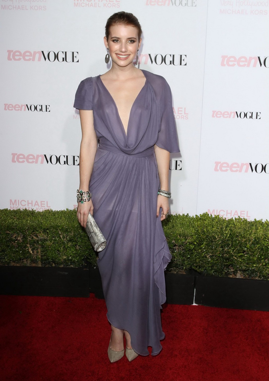 Emma Roberts braless wearing wide open see-through gown at Teen Vogue Young Holl #75331332