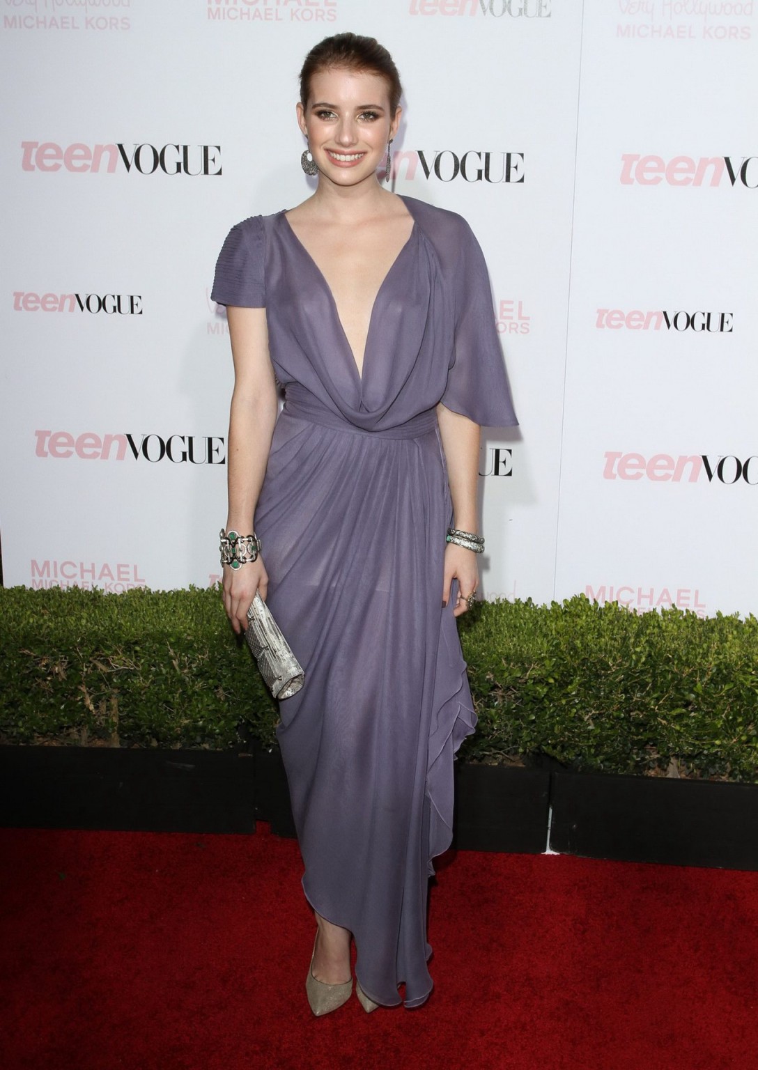 Emma Roberts braless wearing wide open see-through gown at Teen Vogue Young Holl #75331342